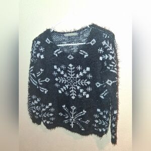 Finn & Clover Sweater Womens Sz L Black White Pattern Snowflake Eyelash Texture